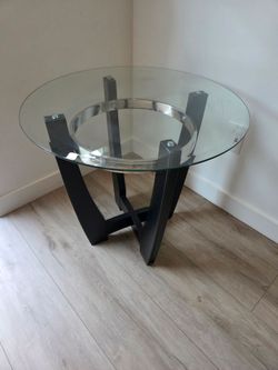 26" Round Glass End Table - Solid Wood Base, Sofa Side Table