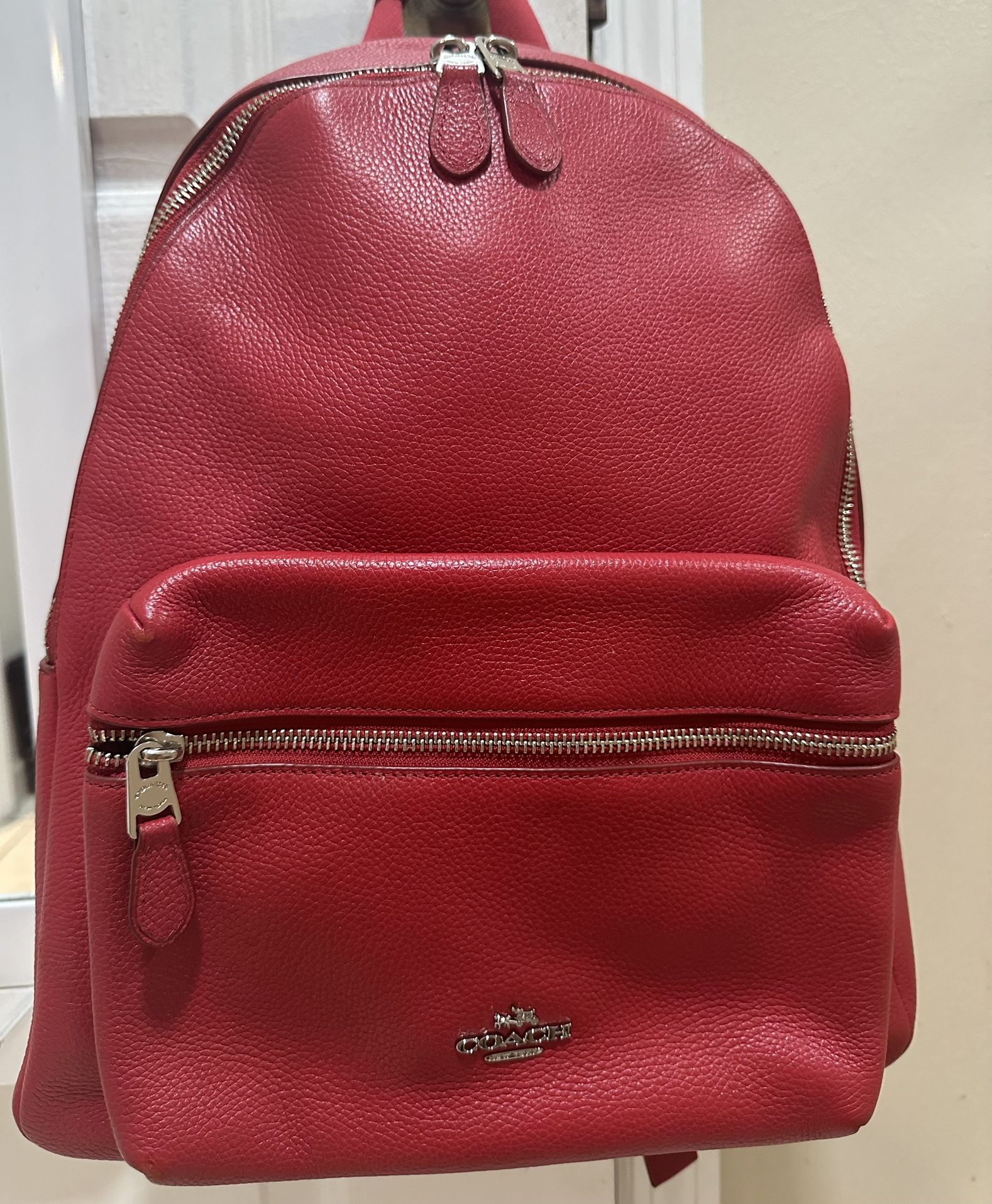 Red Leather Backpack- Coach 