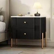 New assembled Modern Nightstand with 2 Storage Drawer, Fluted Bedside Table with Golden Metal Handle