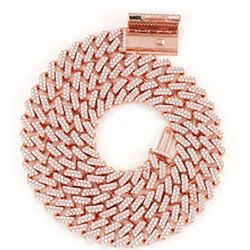 Rose Gold Moissanite Cuban Link Chain 24 Inches Long 