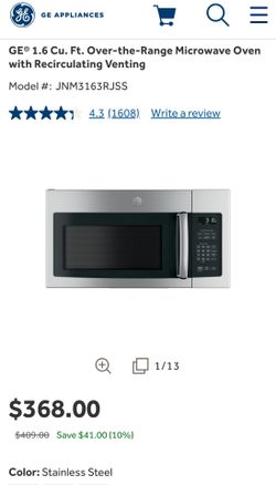 General Electric 1.6 Cu Over the range Microwave Oven