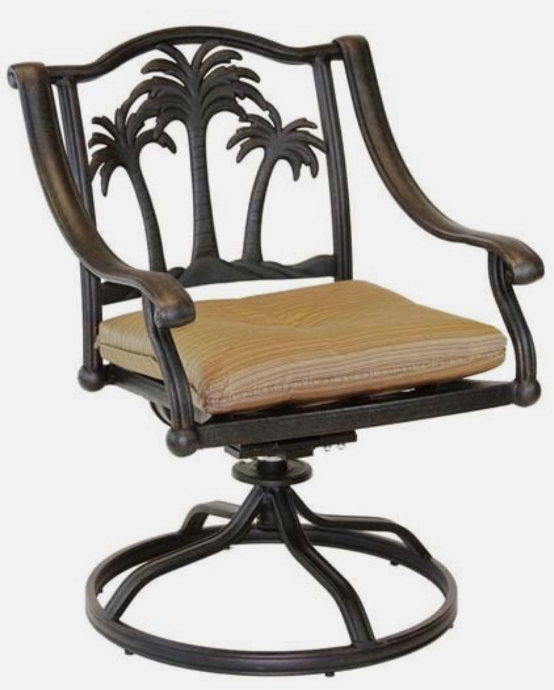 Propane fire pit outdoor grill table 6 Palm Tree swivel rockers with cushions.