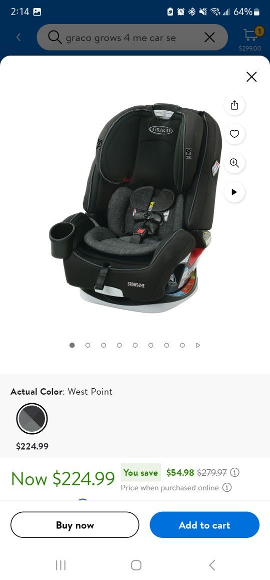 Graco Grows4Me 4-in-1 Convertible Car Seat, West Point Gray