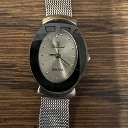Diamond quartz lady’s watch, silver tone, stainless steel back; needs battery 