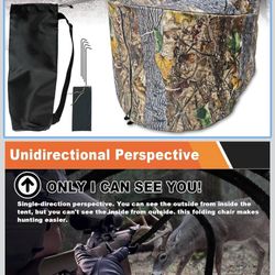 Portable Hunting Blind with Chair-Camouflage See-Through Ground Blind with Cup Holder, Lightweight 1-Person Tent for Deer and Duck Hunting