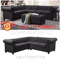 New tufted dark grey studded luxury exclusive sofa