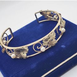 Vintage Krementz Rolled Gold Floral Cuff Bangle Bracelet