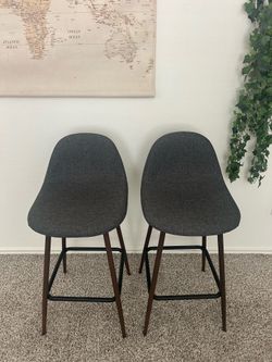 Bar Stools Set of 2 Modern Counter High Bar Curved Back Round Mid-Century Dark Grey