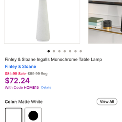 Tall white table lamp with concrete base brand new