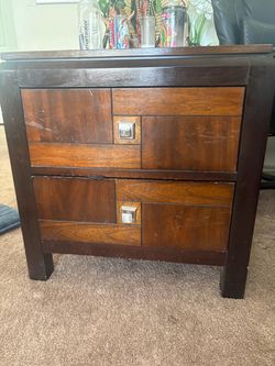 Dark Wood Two-Drawer Nightstand