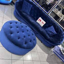 Royal Blue Sofa Couch with Center Piece Included