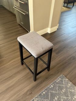 Set of 3 Grey Upholstered Counter Stools with Nailhead Trimy