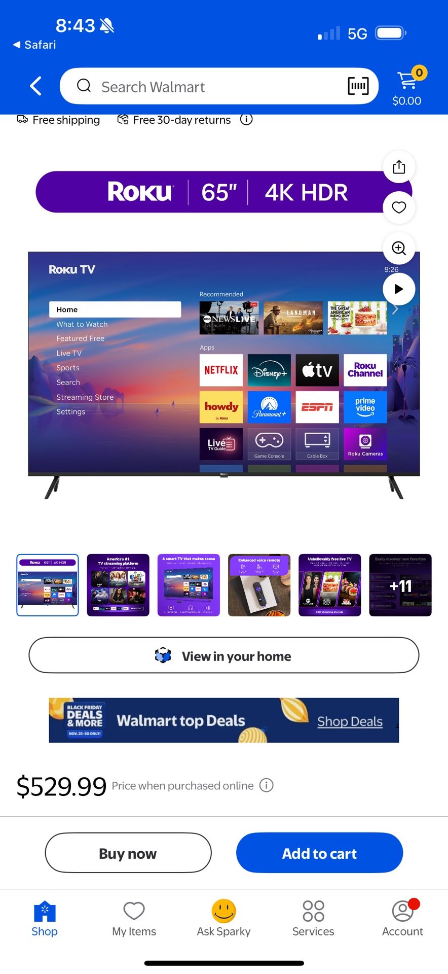 65 Roku Tv W/ Stand