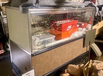 48” Berg Lighted Glass Retail Display Cabinet w/ Locking Drawers & Casters