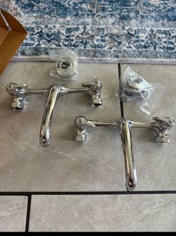 Double Handle Wall Mount Standard Kitchen Faucet in Polished Chrome