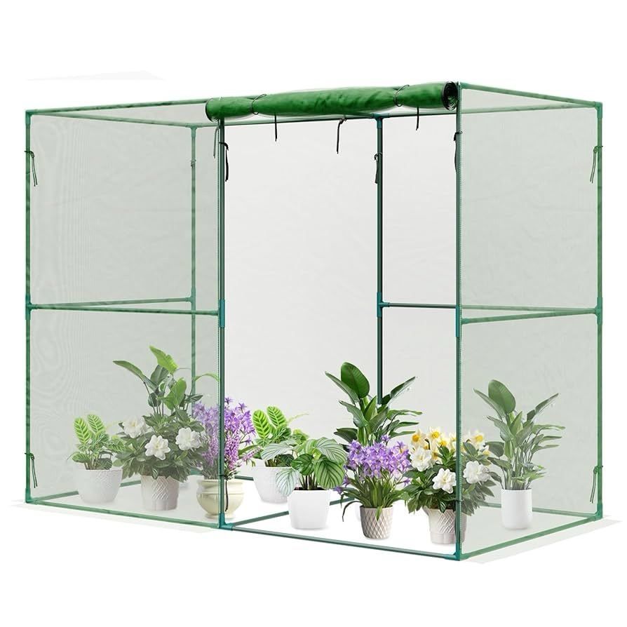 8 x 4 x 6 Ft Plant Protection Grow Tent Flat Roof Crop Cage with 2 Side Netting Zippered Door for Protect Plants, Herbs, Fruits, Green