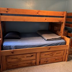 Solid wood twin over full bunk bed with stairs