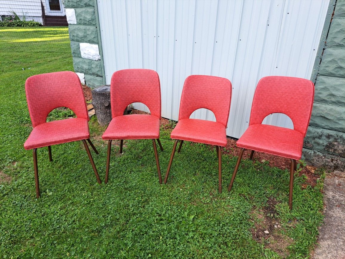 Set of 4 Bold Red Vinyl Mid Century Modern Dinette Chairs