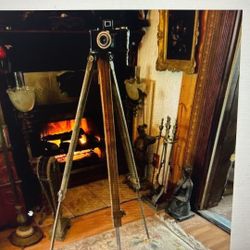 Antique Camera Antique Kodak With Antique Wood Tripod 