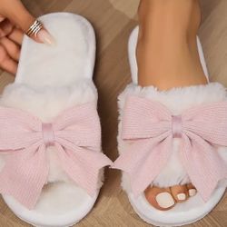 Bowknot Plush Slippers