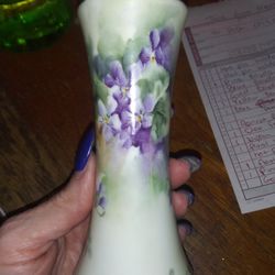 Antique hat pin HOLDER Fine China hand painted Violets Favorite Bavaria

