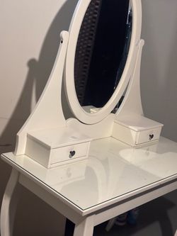 White Vanity Table with Oval Mirror