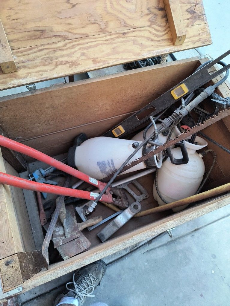 Tool Box Wooden& Tools In It $70