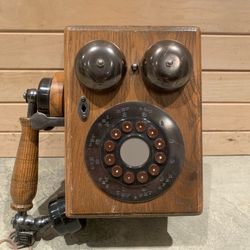Antique Wall Crank Telephone – Early 1900s Wooden Magneto Phone