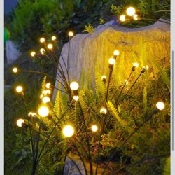 1-1 Solar Outdoor Lights LED Solar Powered Firefly Lights with 6 LED Bulbs, Path Landscape Decorative Lights, Sway by Wind(2PCS)