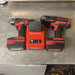Snap On 1/2 & 3/8 Drive Cordless Impacts With Charger And Three Batteries 