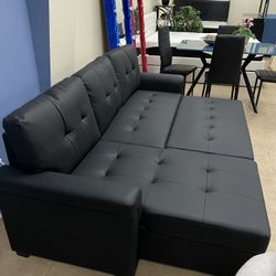 New Black Sectional Sofa Couch Sleeper 