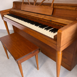 Mid-Century Walnut Spinet Piano – 3 Pedals – Bench Included