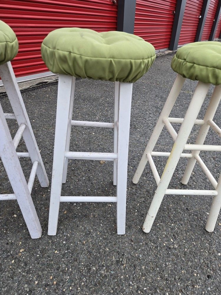 3 White Wooden Bar Stools 
