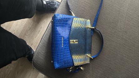 Verano Hill Blue Croc-Embossed Structured Handbag