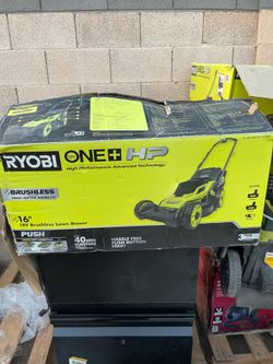Shop RYOBI ONE+ HP 18V Brushless 16 in. Cordless Battery Walk Behind Push Lawn Mower with (2) 4.0 Ah Batteries and (1) Charger