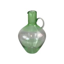 Large 18" Hand-Blown Green & Clear Glass Jug Vase