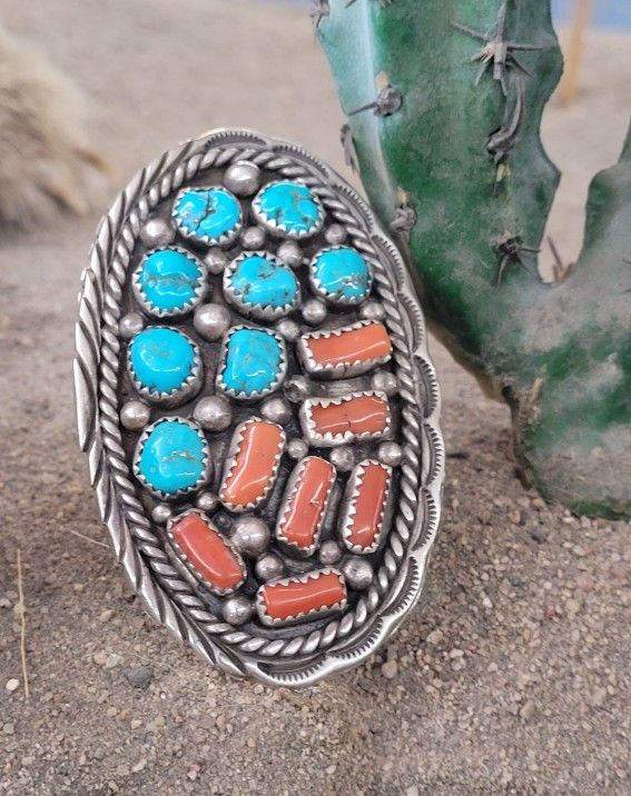 Old Pawn  Native  American Turquoise  Silver Ring 