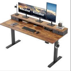 Klicelor 63 X24 Inch Electric Standing Desk With Drawers, Adjustable Height Small Sit Stand Desk For Home Office, Compact Computer Workstation With St