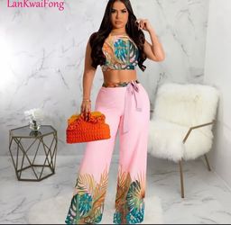 Sexy Fashion Printed Strap Tank Top Pants Set