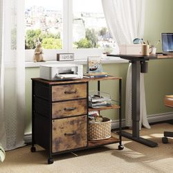DEVAISE 3-Drawer Rolling File Cabinet – Rustic Brown Wood Finish, Printer Stand 