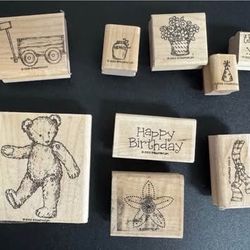 Lot of 9 Stampin’ Up! Wood Mounted Rubber Stamps just $10 for All 