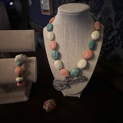 Turquoise and Pink Costume Jewelry 