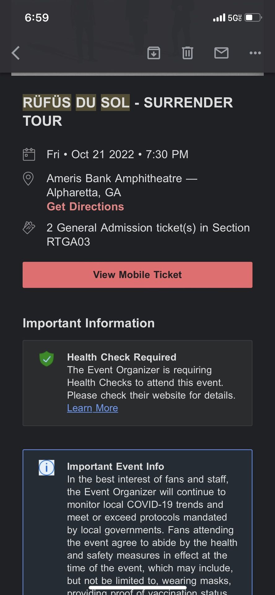 Two Rüfüs Du Sol Alpharetta GA Tickets