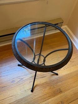 Round Glass Top Metal Side Table