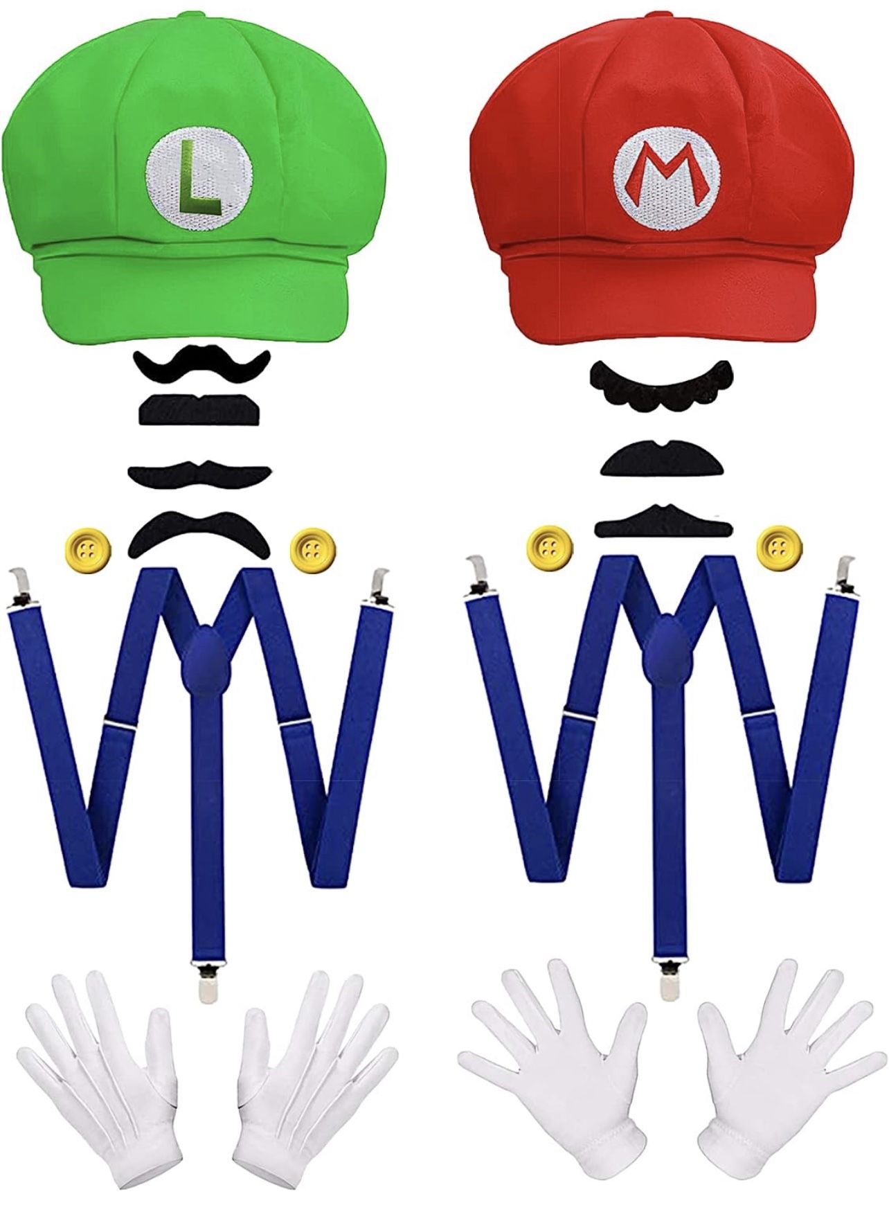 Super Bros Mary & Luigi Hat Costume for Adults Uisex Cap Gloves Fake Accessory Kit for Cosplay Halloween for Women