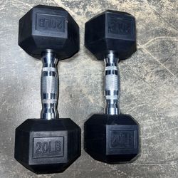 Dumbbells Hand Weights Set of 2 - Rubber Hex Chrome Handle - 20lbs