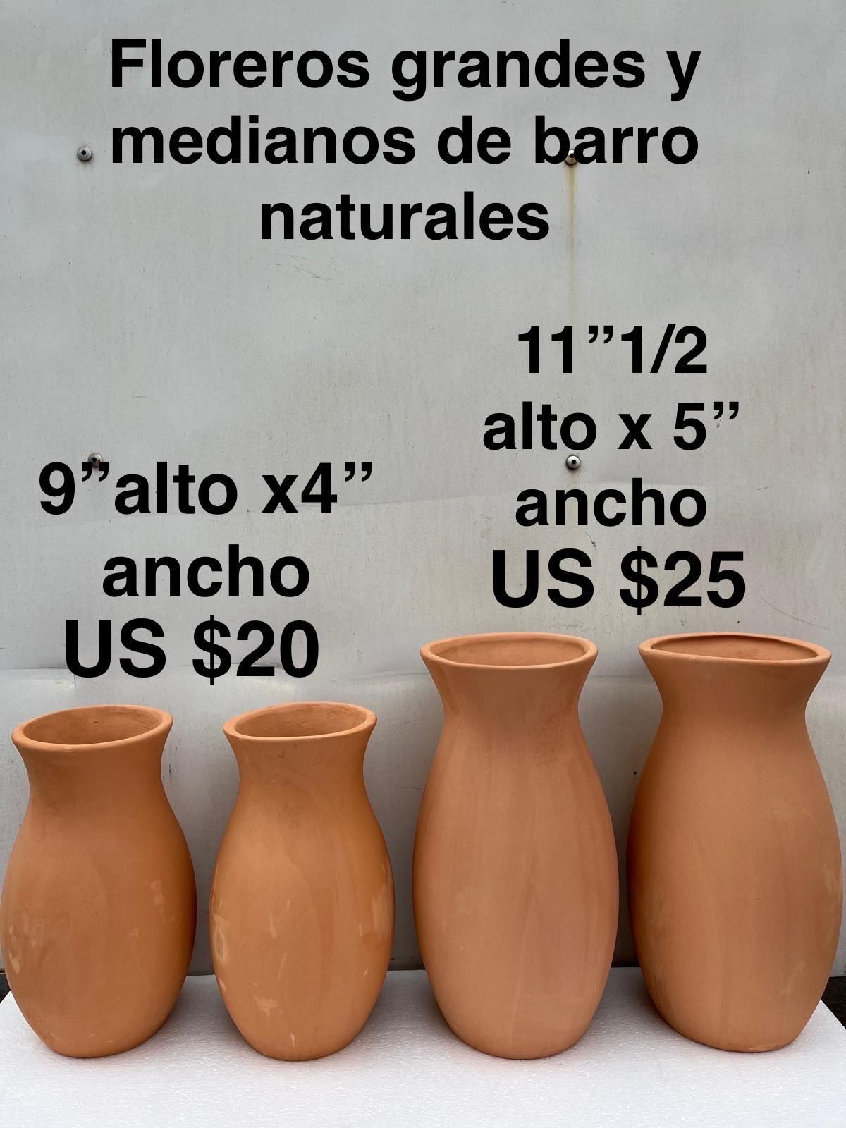 Floreros Grandes Y Medianos De Barro Natural 