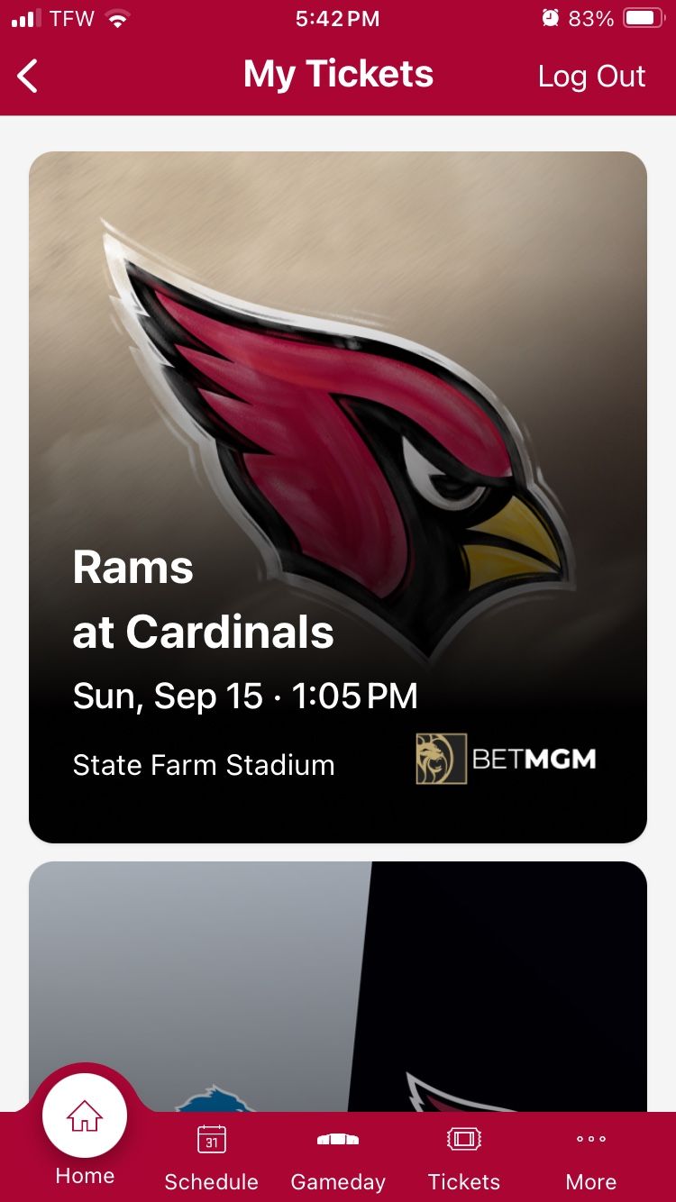 Los Angeles Rams @ Arizona Cardinals Section 113 Row 12 Pair