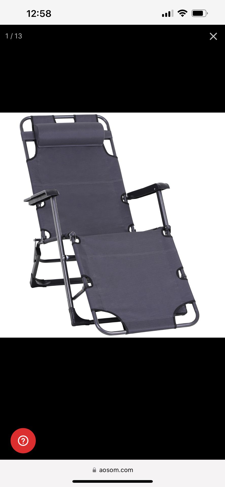 New in box Folding Chaise Lounge Chair for Outside, 2-in-1 Tanning Chair with Pillow & Pocket, Adjustable Pool Chair for Beach, Patio, Lawn, Deck, Gra