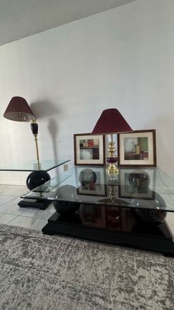 Glass coffee tables  and lights